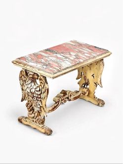 Vintage Belgian Baroque Revival Griffin & Pink Marble-Top Side Table, c.1940's - Delivery Available