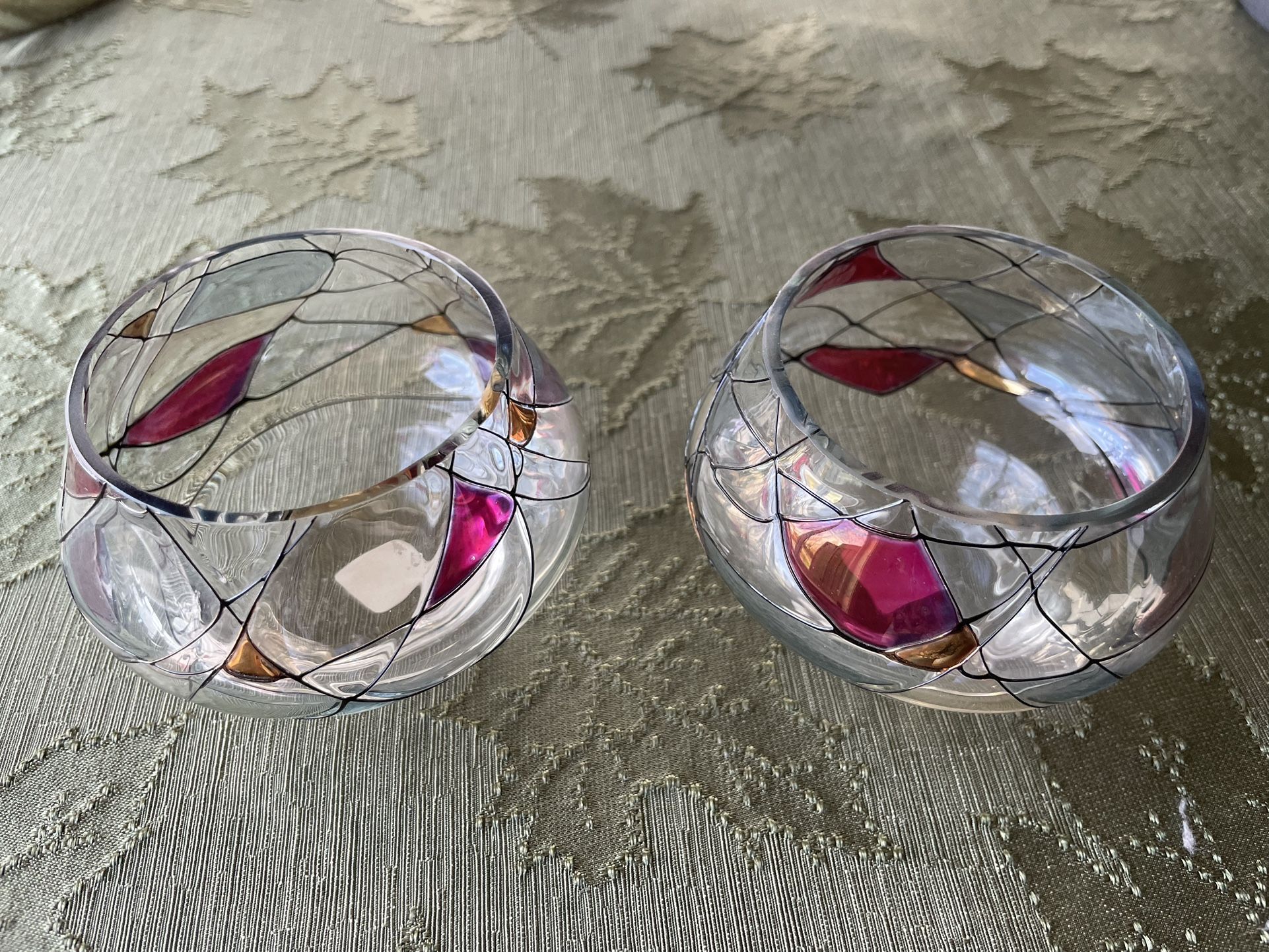 Vintage Set Of 2 PartyLite Calypso Mosaic Stain Glass Melts Tealight Votive Holders