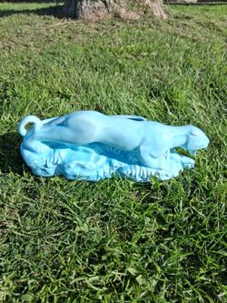 Rare Vintage Robin's Egg Blue Stalking Jaguar Ceramic Planter, Cameron Clay Works, USA RARE FIND!...asking $30.00