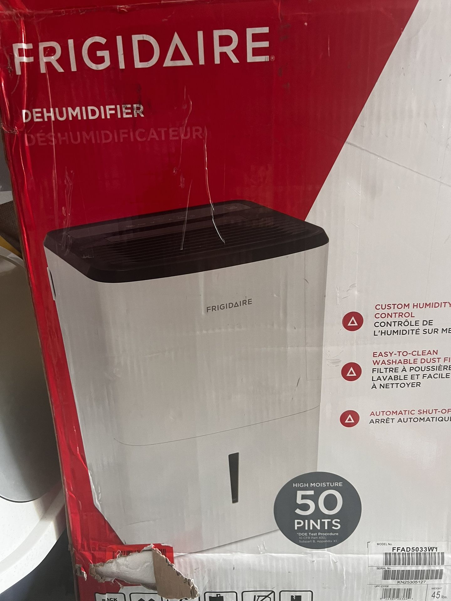 Frigidaire 50 Pint Dehumidifier, White New In box (retail $329)