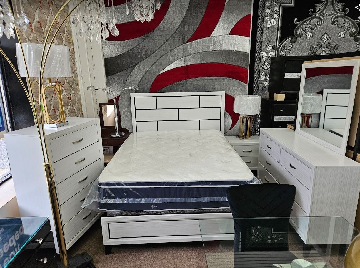 $39 down payment plan white queen size bedroom set all 5pcs