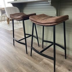 Brown Leather Counter Stools