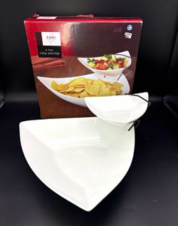 B. Smith 2-Tier Chip & Dip Set, 2-Piece White Shiny Square Ceramic