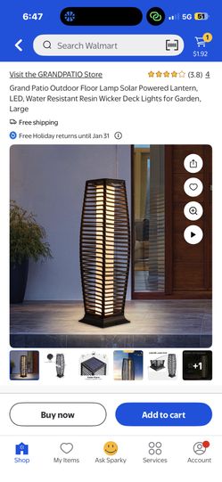 Grand Patio Outdoor Floor Lamp Solar Powered Lantern, LED, Water Resistant Resin Wicker Deck Lights for Garden, Large