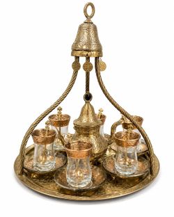 Vintage Brass Turkish Tea Set with Tray & Glasses