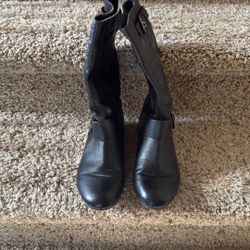 Black Slouch Boots with Buckle Detail