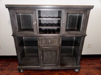 Solid Wood Wine Bar Cabinet Hutch w/ Glass Shelves: 54” x 54” - $275 OBO