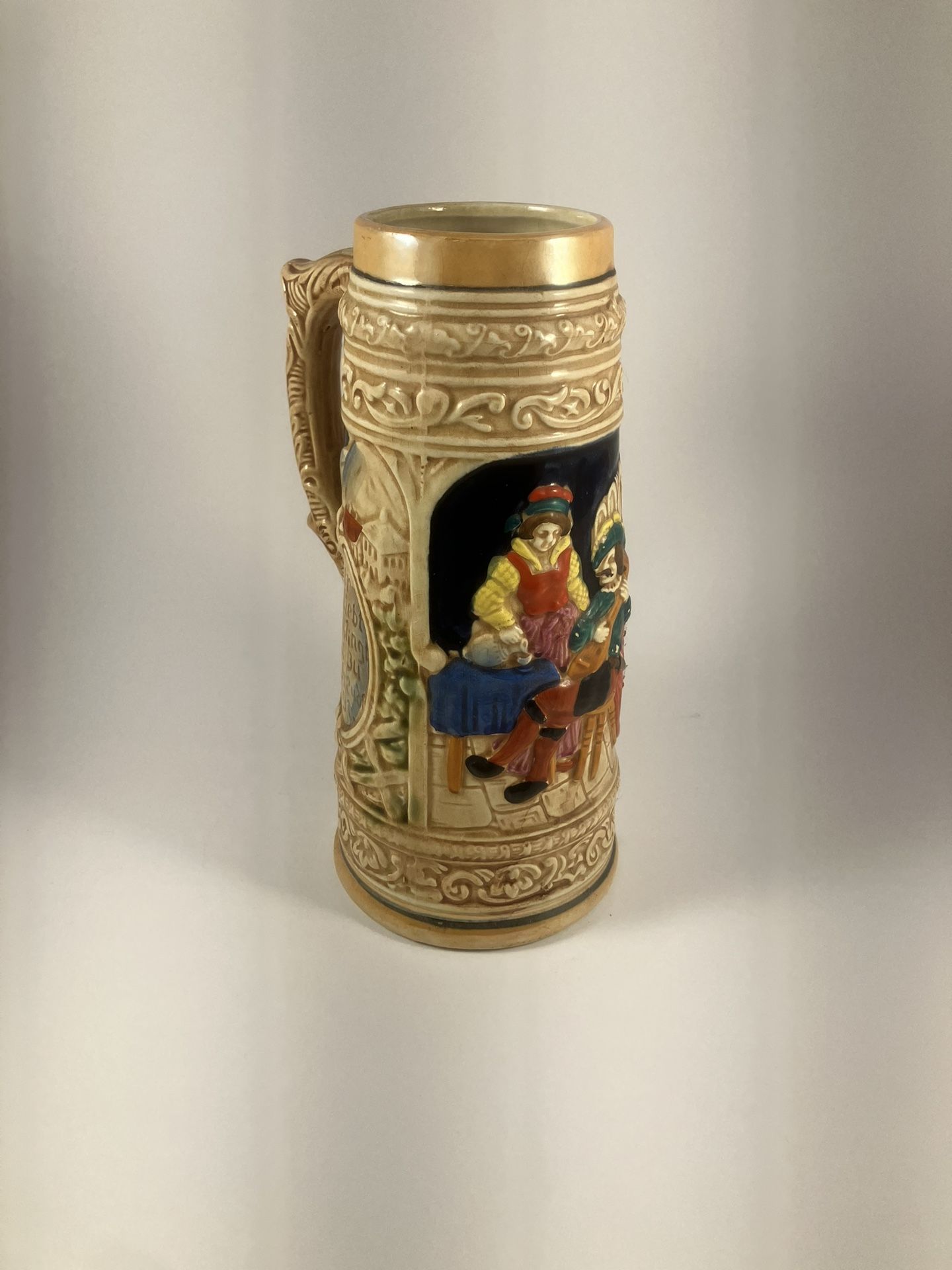 Vintage German-Style Beer Stein Made in Japan - Collectible Mug with Tavern Scenes