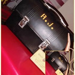 VINTAGE YELLOW BLACK INDUSTRIAL STEEL METAL LUNCHBOX LUNCH PAIL STORAGE BIN BOX TIN  BASKET W/ HANDLE & LID