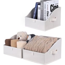 Closet Storage Bins – Large 3 Pack, White & Beige