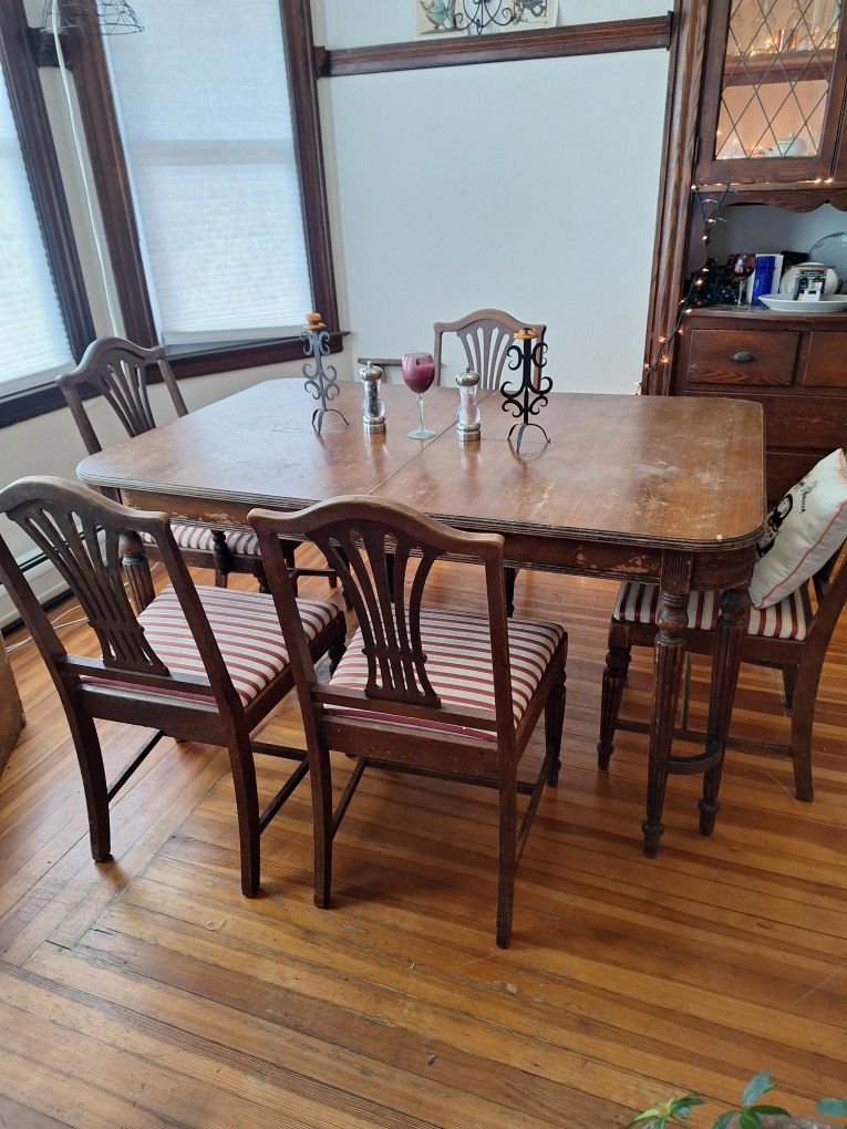 Elegant Antique Wooden And Embroidered Chair And Table Set