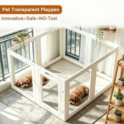 Clear Acrylic Dog Playpen Transparent
