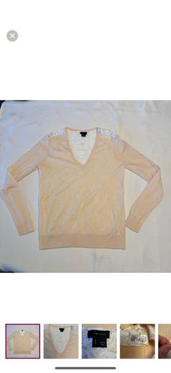 Theory Small Cream Ivory Lace Back V-Neck Lightweight Sweater