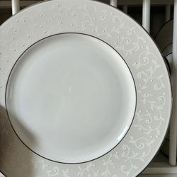 Lennox White China Set With Crystal Silver Rimmed Stemware