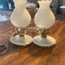 Pair Vintage Milk Glass Lamps