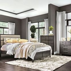Brand New Grey & Beige 4pc King Bedroom Set (Available In California King)
