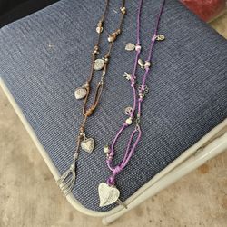 PURPLE & BROWN BEADED CORD NECKLACES 