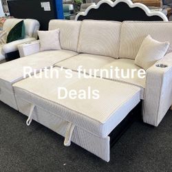 $375 No Tax 2-Pc Corduroy Sectional Sofa 