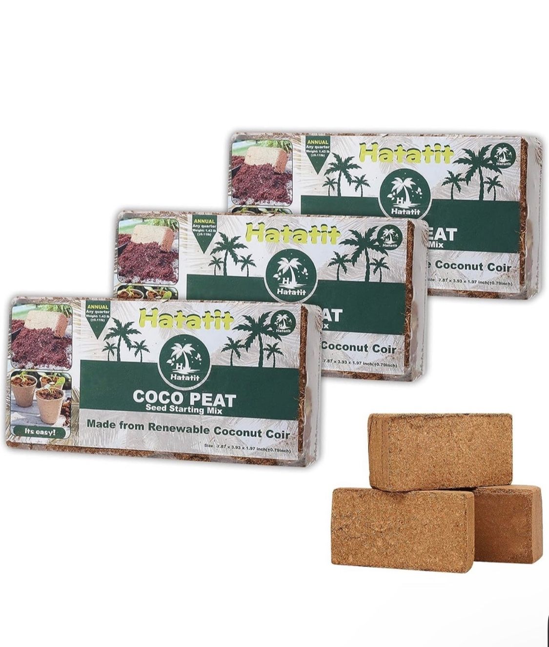 Coco Coir Bricks Compressed Coconut Fiber Grow Medium Garden Coir Plant Soil Coco Peat ( 3pcs)