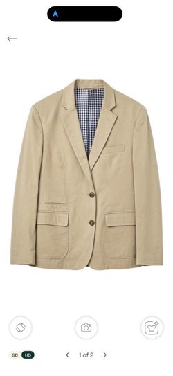 Khaki Two-Button suit coat with Gingham Lining