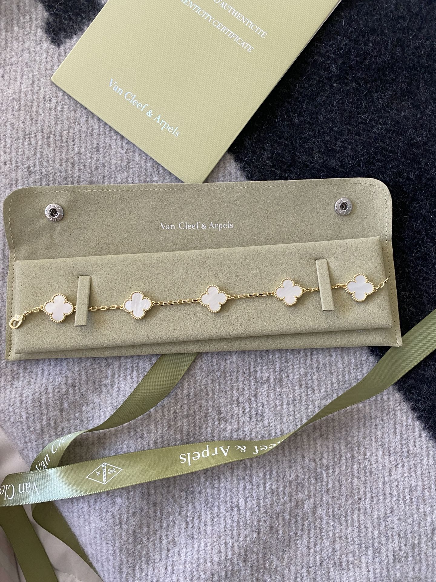 Van Cleef & Arpels Vintage Alhambra bracelet in white w/ yellow gold