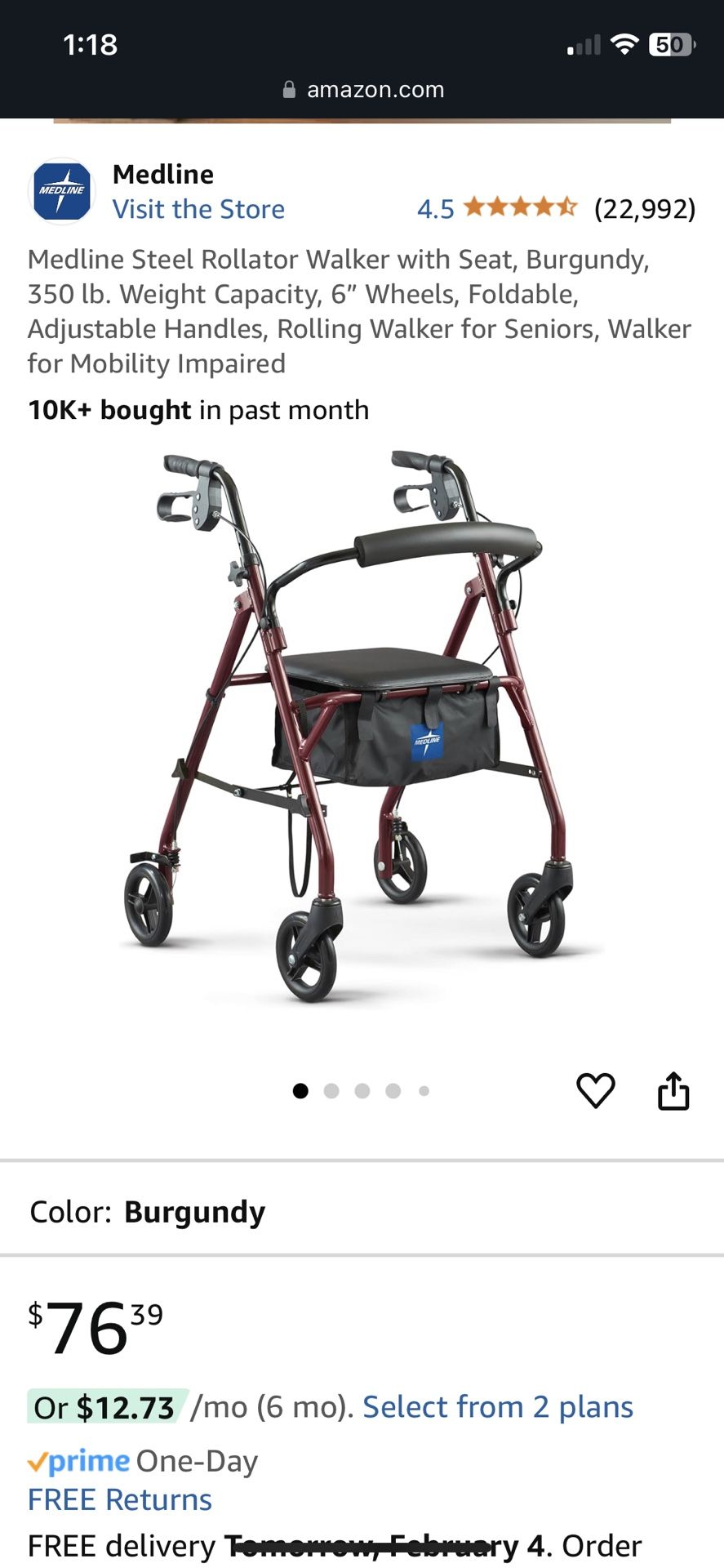 Medline Walker For Stability With Seat And Carry Bag