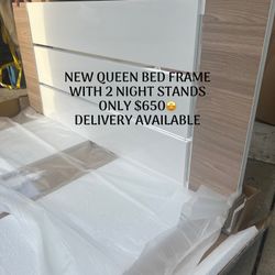 NEW QUEEN BED FRAME AND 2 NIGHT STANDS🤩