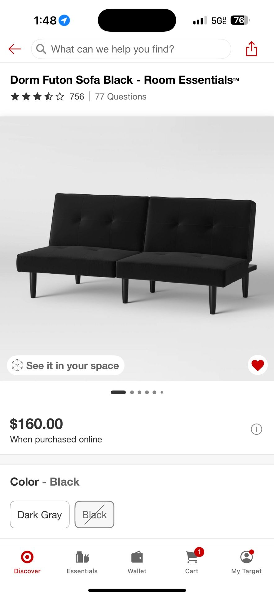 Black Futon- Room Essentials 