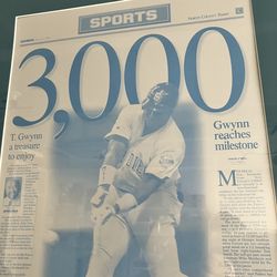 Tony Gwynn Rare Framed Real Silver Press Plate 3000