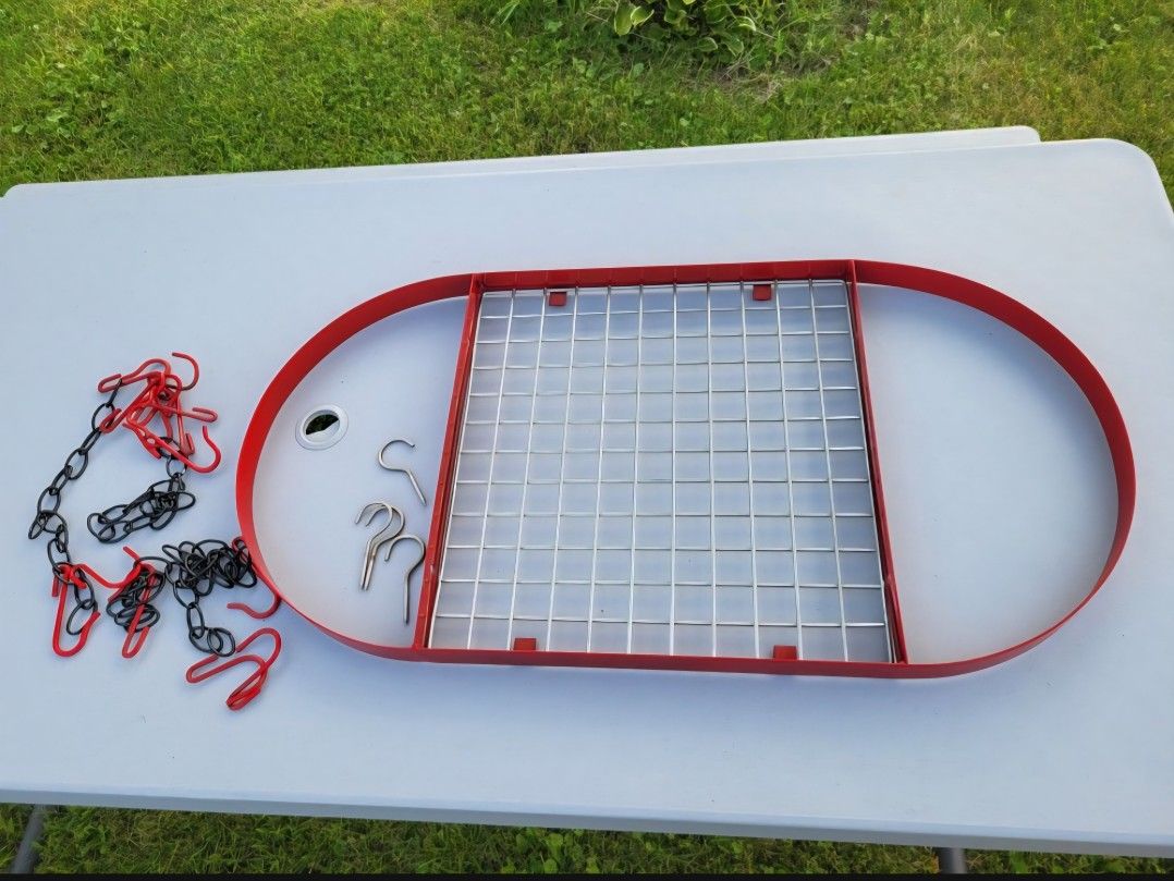 Kitchen red iron hanging pot and pan rack approx 17x33"