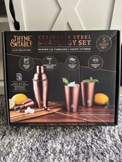 Thyme & Table Stainless Steel Mixology Bar Kit, Rose Gold, 5 Piece Set