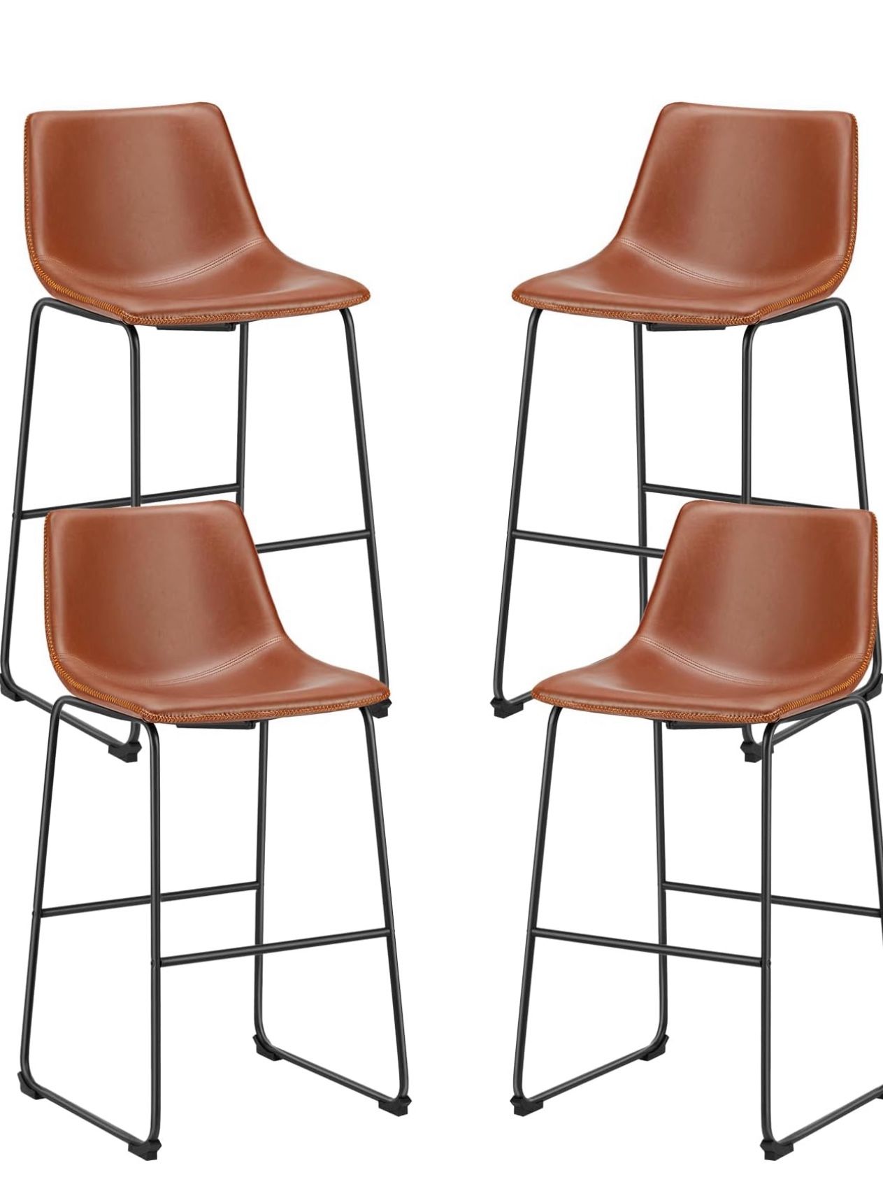 Sweetcrispy Counter Height Bar Stools Set of 4, 30 inch Height, Brown Faux Leather Barstools with Back, Armless, Kitchen Island Countertop, Comfortabl