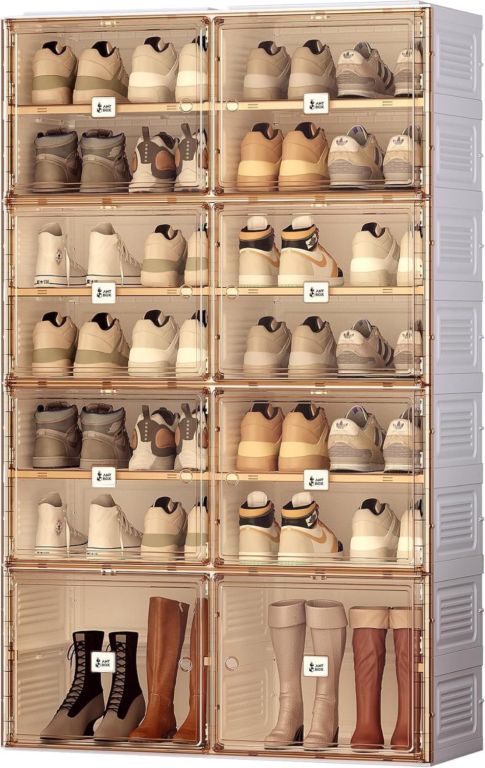 Portable Shoe Rack Organizer for Closet Entryway, Stackable Sneaker Storage Shoe Cabinet with Magnetic Clear Door, Large Plastic Storage containers Bi