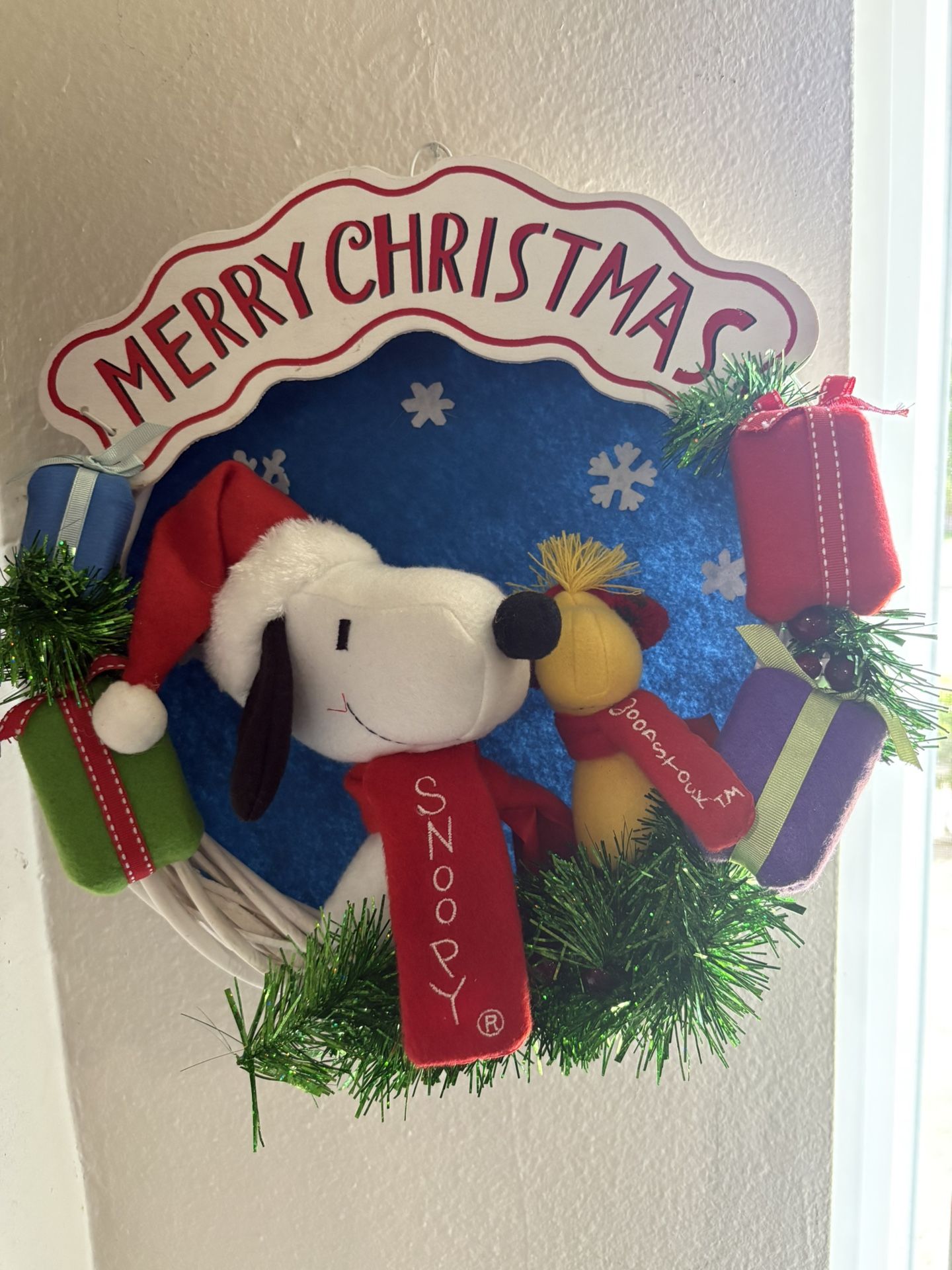 Vintage Peanuts Snoopy and Woodstock Merry Christmas Wreath 2015