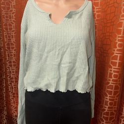 Forever 21 Green Long Sleeve Top Size 0X Women’s Casual Shirt