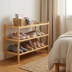 Smiry Bamboo Shoe Rack, 3 Tier Shoe Organizer for Closet, Natural