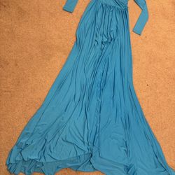 New Small blue teal long stretchy maternity dress photo gown