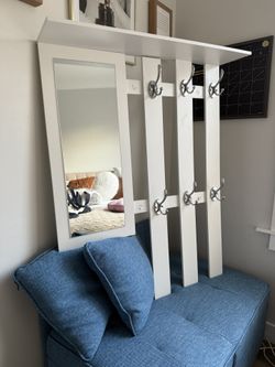 Wall-Mounted Coat Rack with Mirror + Shelf 