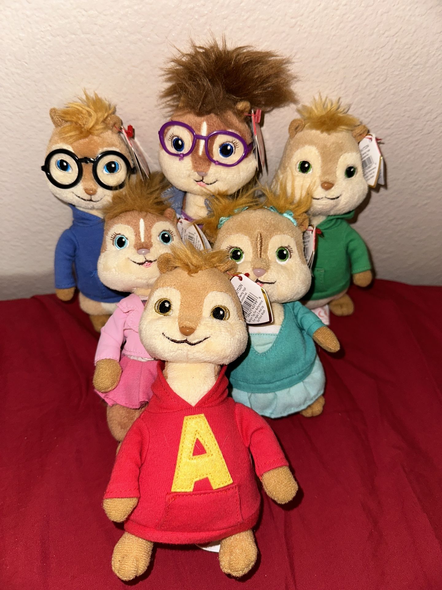 Set 6 Ty Beanie Babies Chipmunks Alvin Simon Theodore Brittany Eleanor Jeanette