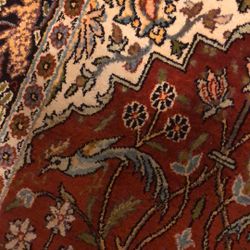 100% Silk Rug, Hand Made In India , The Design Is All Over Pattern With A Variety Of Birds And Animal 2 Feet By 3 Feet With Beautiful  Vibrant Colors 