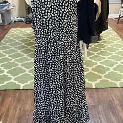 J Crew Women’s Size 14 Navy Blue White Flowers Chiffon Maxi Dress Fully Lined