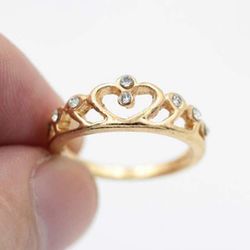 Gold Heart Crown Ring Size 5.5