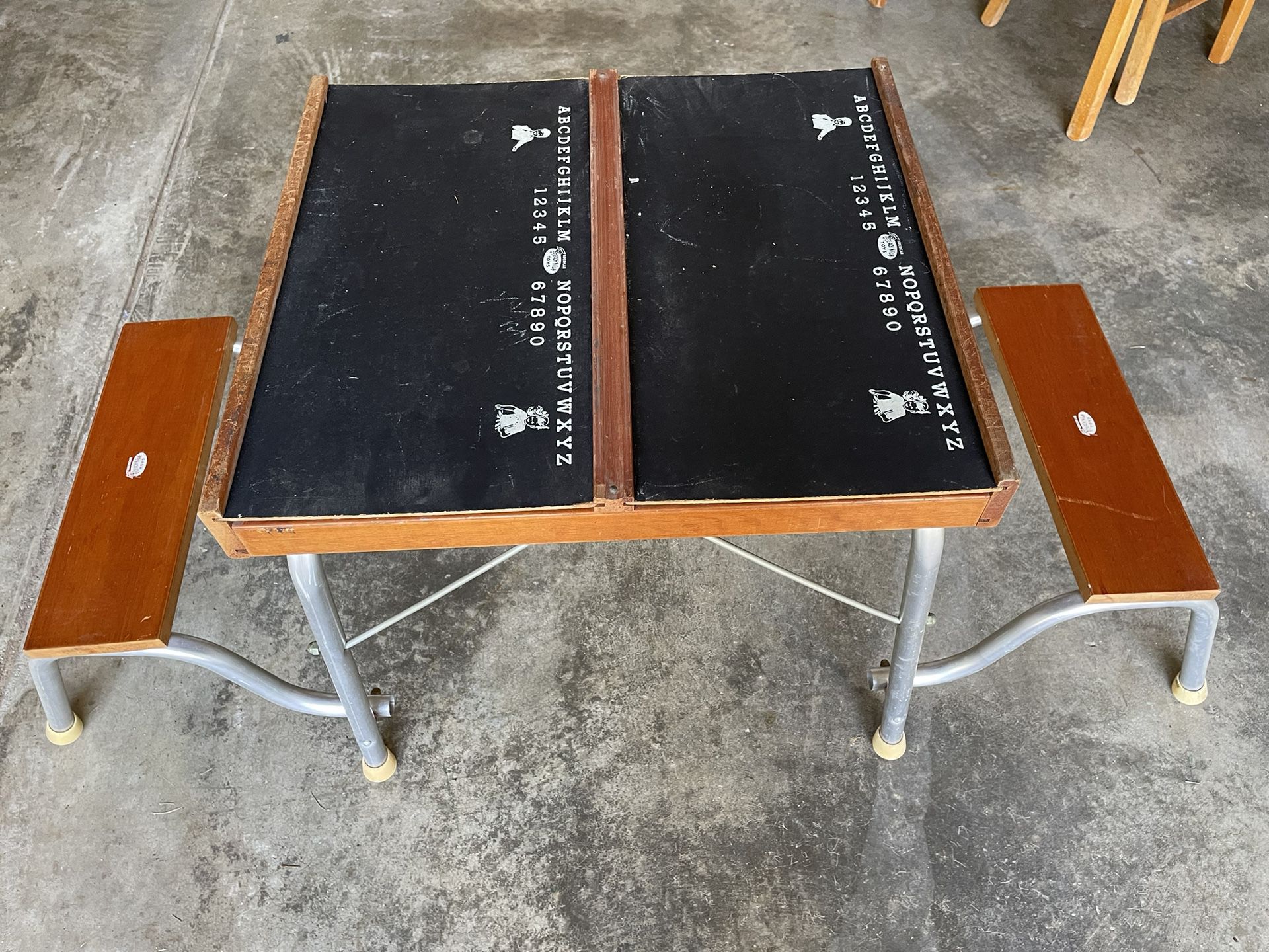 1950’s Vintage Toy Chalkboard With Foldable Bench Chairs