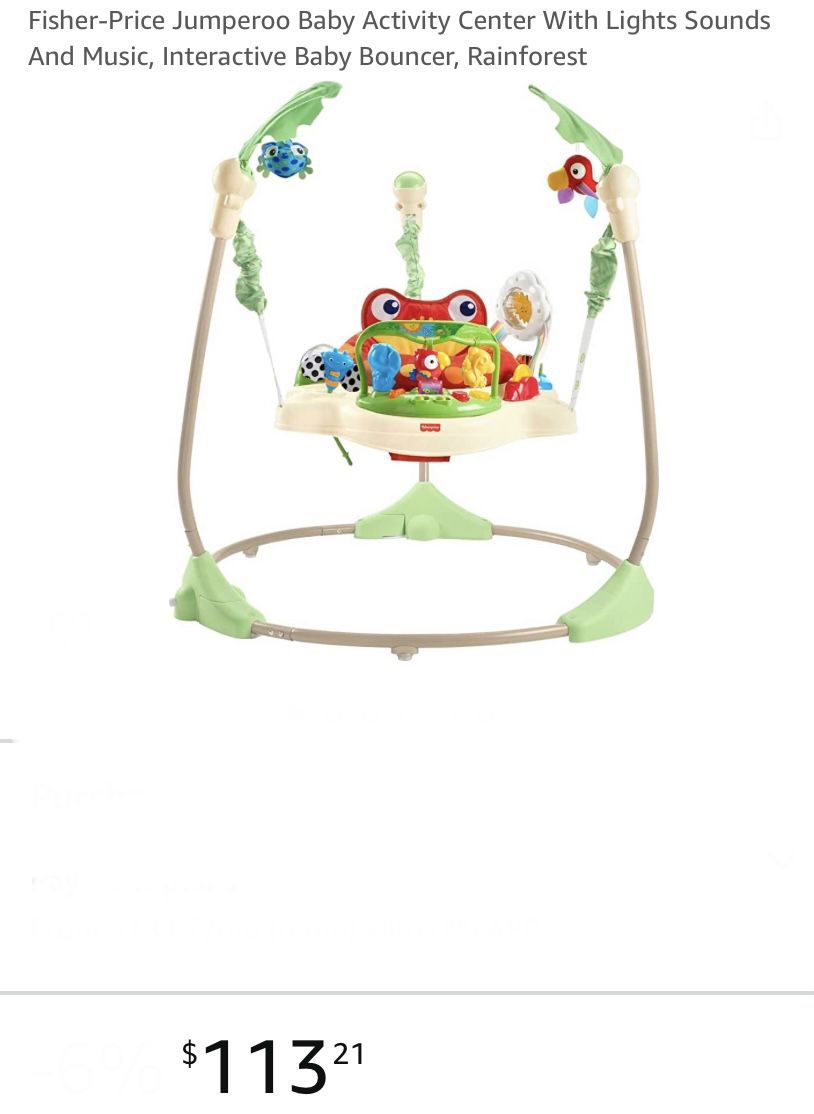 Fisher-Price Jumperoo Baby Activity Center With Lights Sounds And Music, Interactive Baby Bouncer, Rainforest