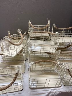 White Wire Storage Baskets with Rope Handles
