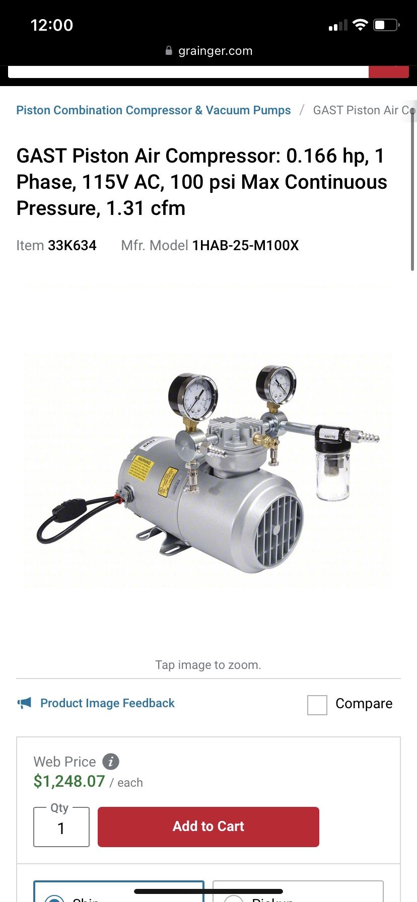 GAST Piston Air Compressor / Vacuum Pump for Sale in Escondido, CA