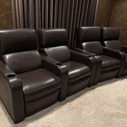 Leather Reclining Movie Theater Room Chairs (Set of 4)