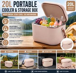 20L Insulated Portable Cooler Box with Shoulder Strap – Picnic, Camping & Road Trips
