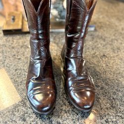 Lucchese Cowboy Boots, Majestic Ropers, New Leather Soles, Dark Brown, Size 13D