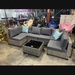 Sale!! $375 New In Box 7pc Outdoor Conversation Set In Gray. Washable And Water Resistant Cushions (throw Pillows, Not Included)
